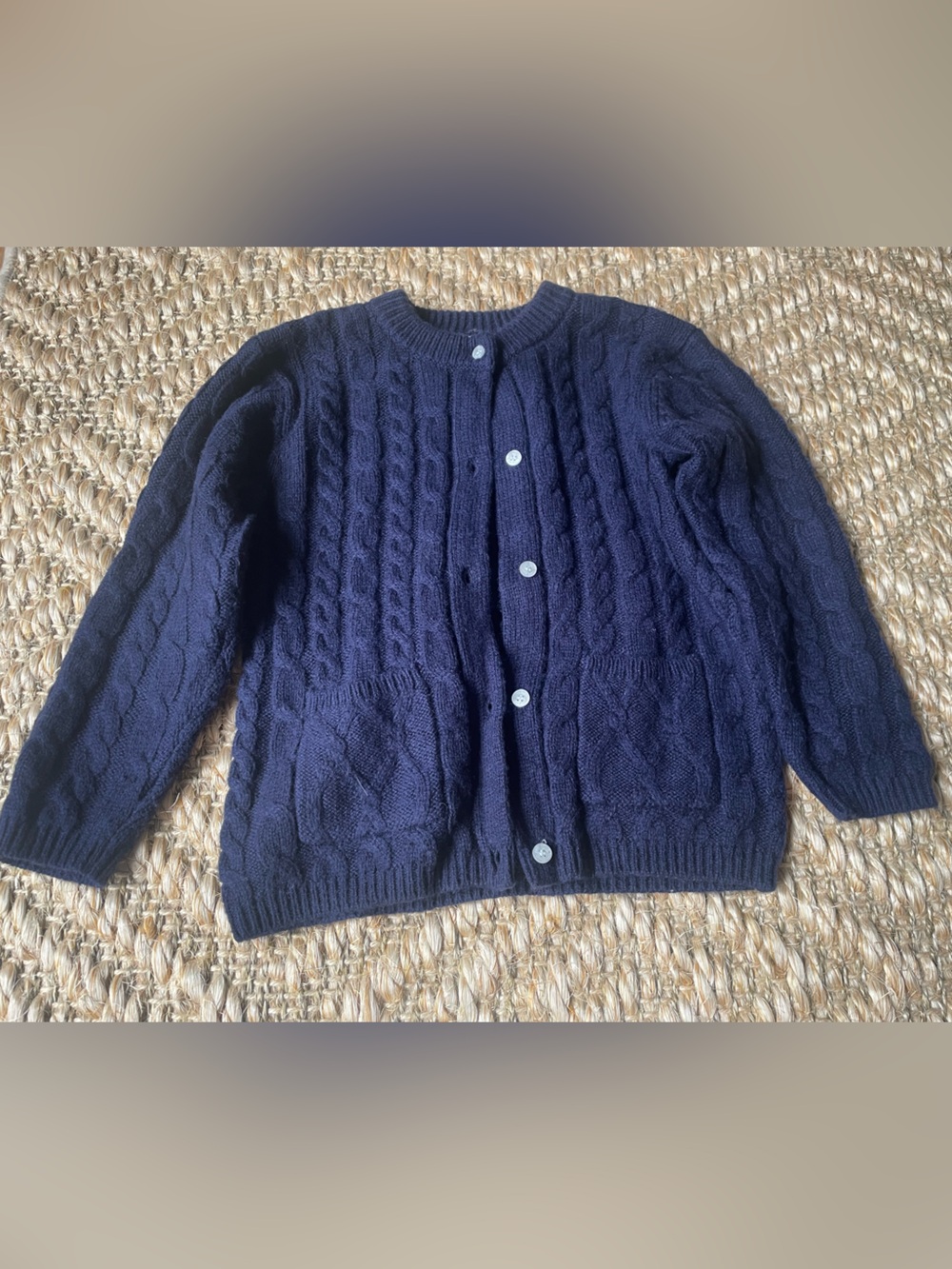 Little English cashmere cable knit cardigan navy blue size 4